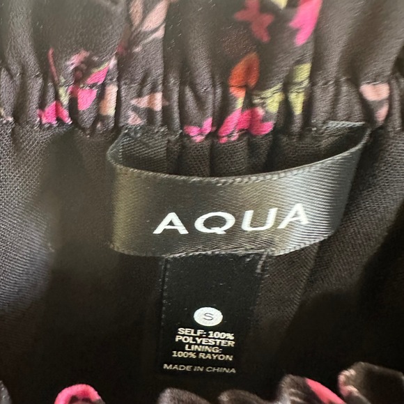 AQUA Smocked Floral Blouse Square Neck Long Sleeve Top‎ Black Size S - Picture 3 of 6